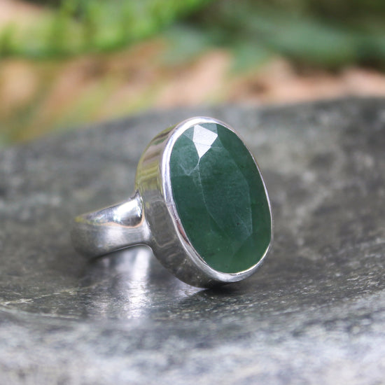 Sterling Silver Kawakawa Pounamu Ring - NZ Greenstone