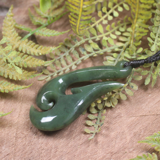 Hei Matau or Fish Hook carved from Hapopo Pounamu - NZ Greenstone