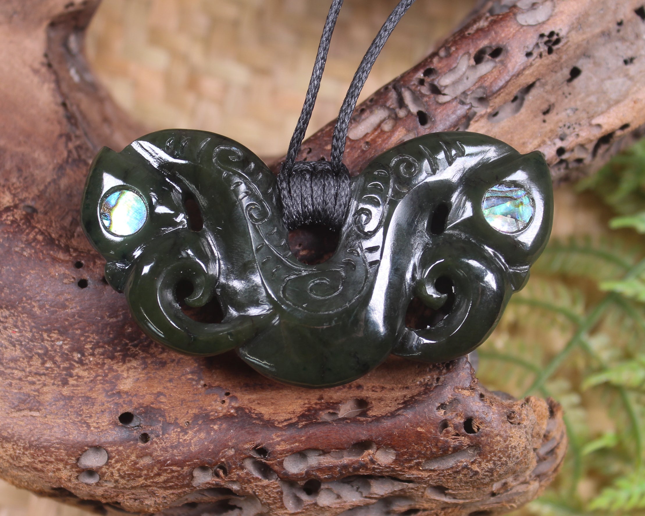 Pekapeka Pendant carved from Rimu Pounamu - NZ Greenstone