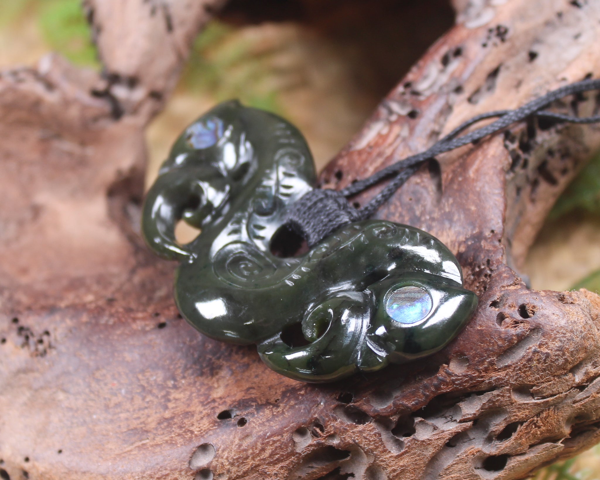 Pekapeka Pendant carved from Rimu Pounamu - NZ Greenstone