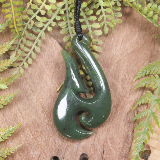 Hei Matau or Fish Hook carved from Hapopo Pounamu - NZ Greenstone
