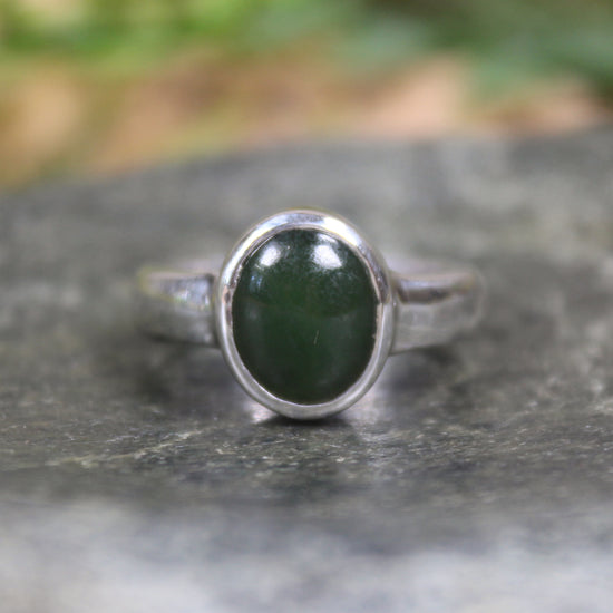 Sterling Silver Kawakawa Pounamu Ring - NZ Greenstone