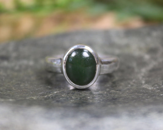 Sterling Silver Kawakawa Pounamu Ring - NZ Greenstone