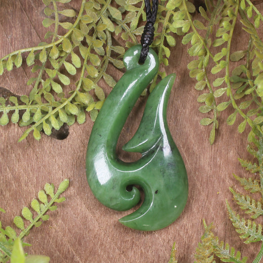 Hei Matau or Fish Hook carved from Hapopo Pounamu - NZ Greenstone