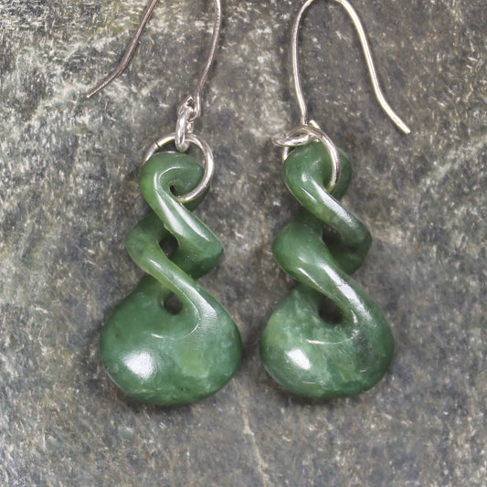 Twist Earrings carved from Hapopo Pounamu - NZ Greenstone