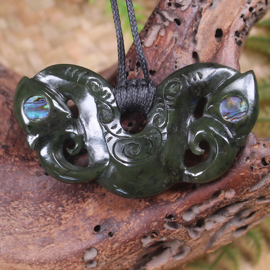 Pekapeka Pendant carved from Rimu Pounamu - NZ Greenstone