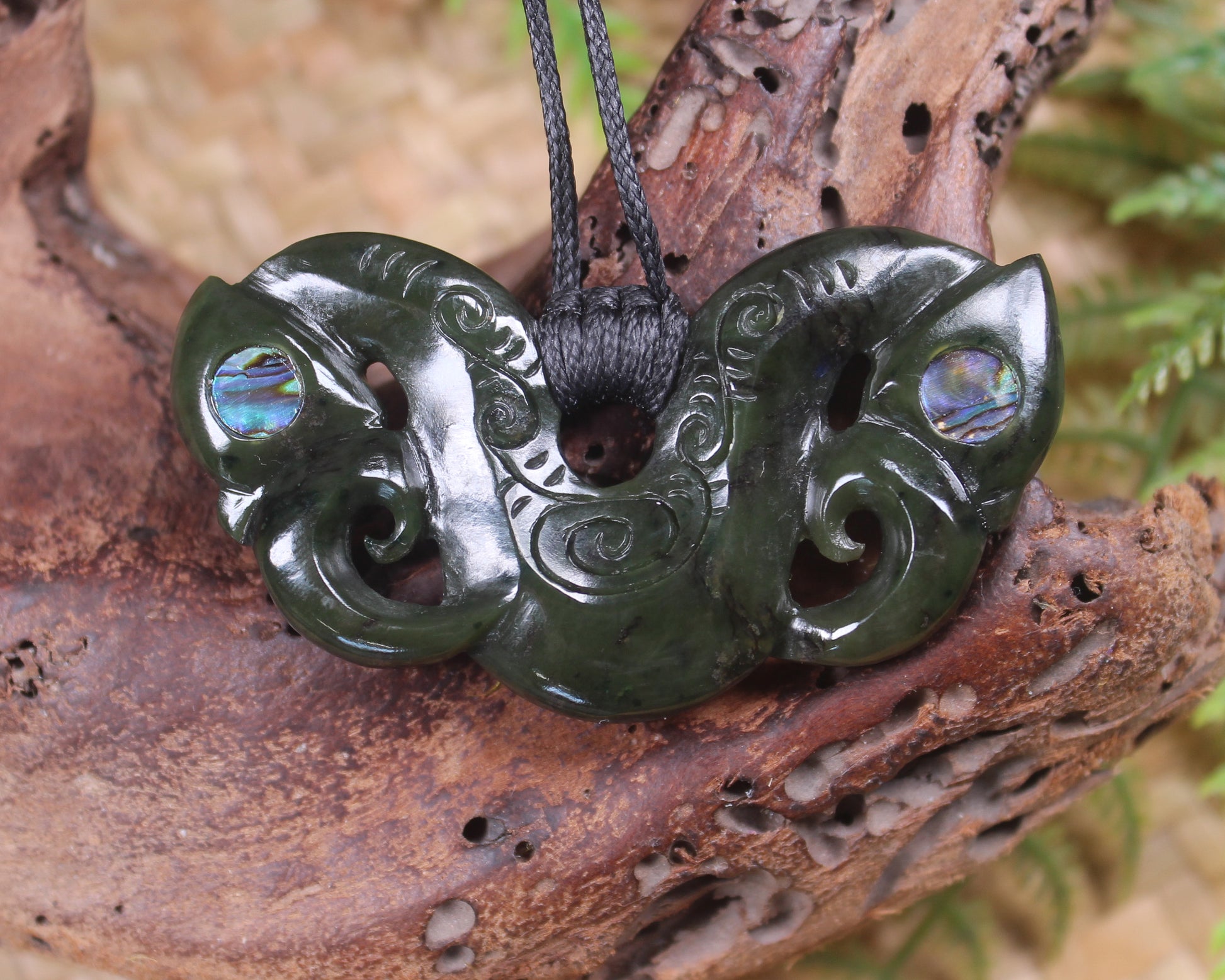 Pekapeka Pendant carved from Rimu Pounamu - NZ Greenstone