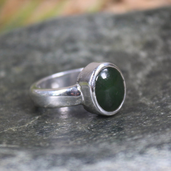 Sterling Silver Kawakawa Pounamu Ring - NZ Greenstone