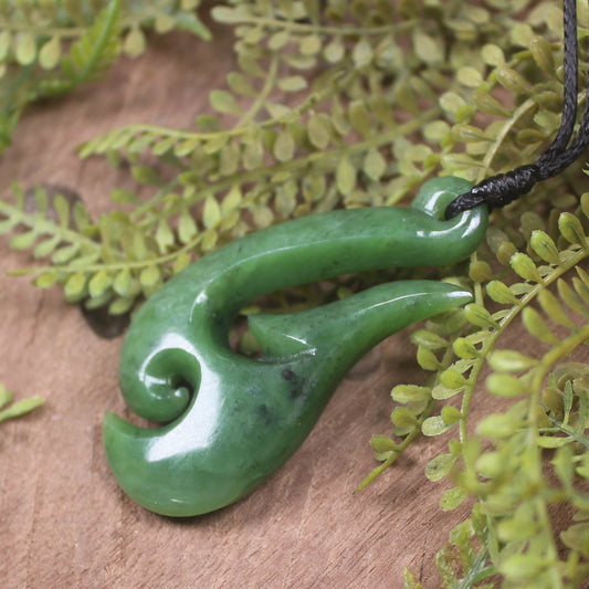Hei Matau or Fish Hook carved from Hapopo Pounamu - NZ Greenstone