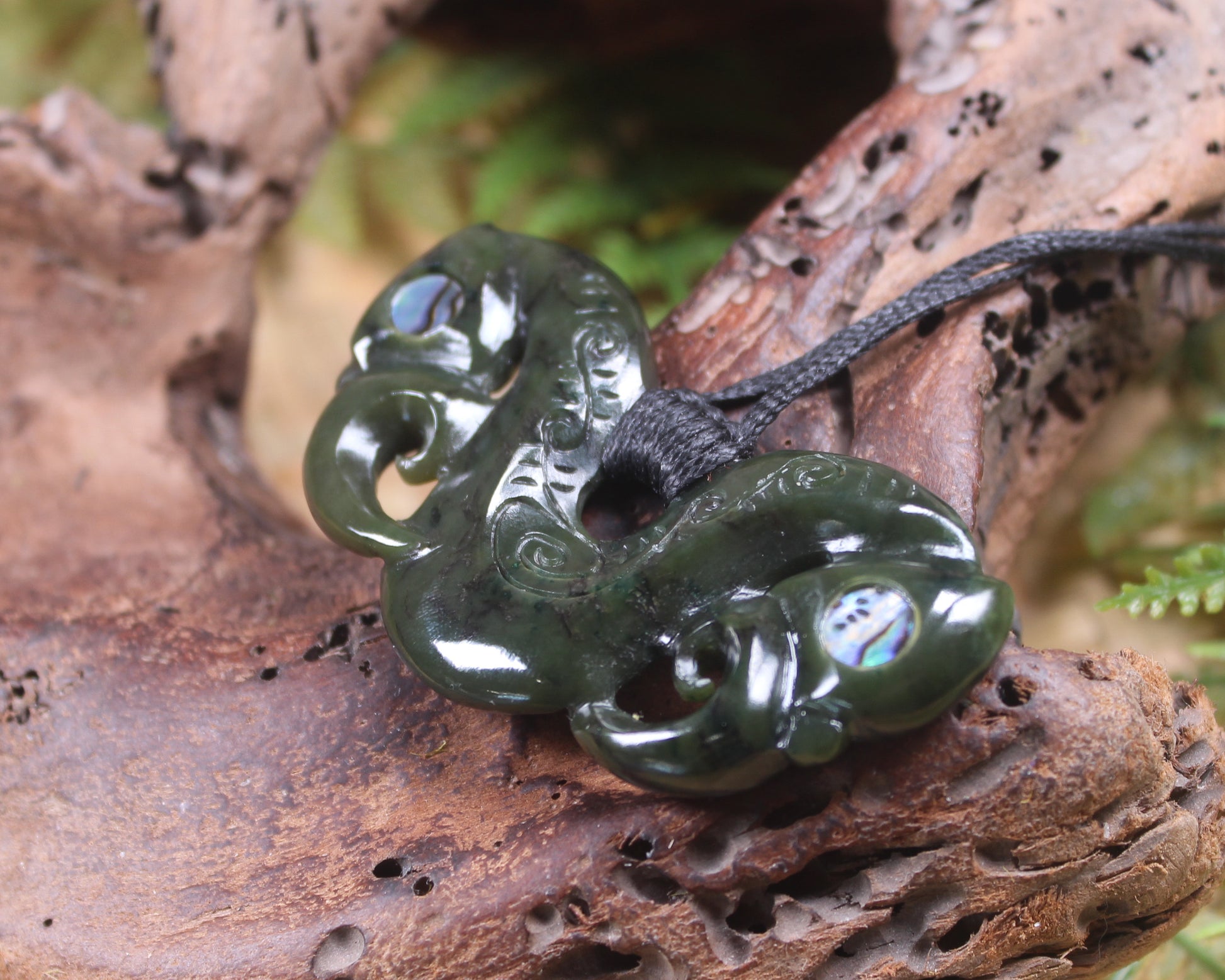 Pekapeka Pendant carved from Rimu Pounamu - NZ Greenstone