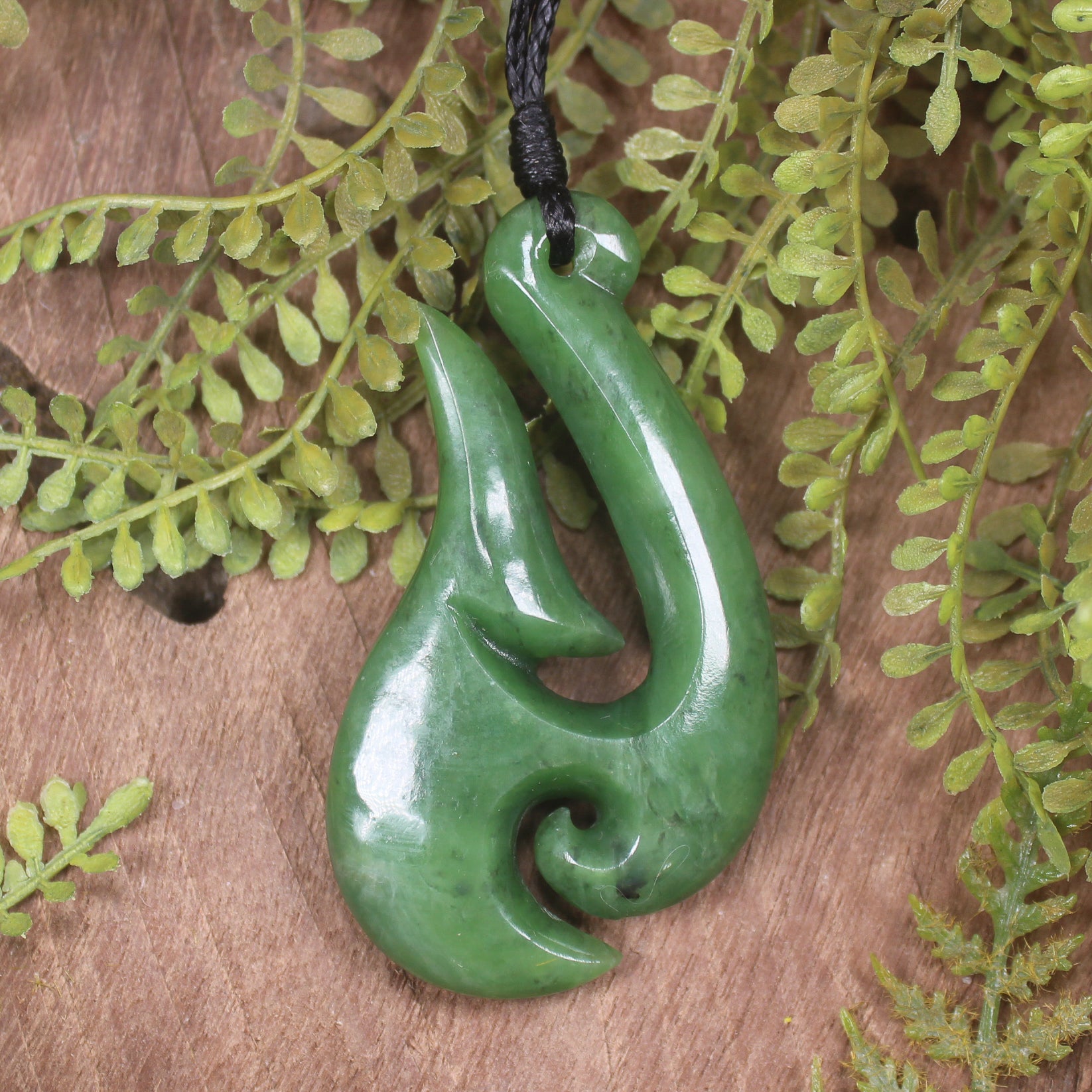 Hei Matau or Fish Hook carved from Hapopo Pounamu - NZ Greenstone