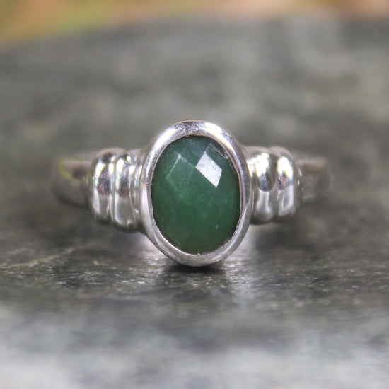 Sterling Silver Kawakawa Pounamu Ring - NZ Greenstone