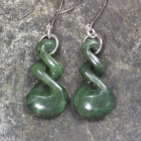 Twist Earrings carved from Hapopo Pounamu - NZ Greenstone