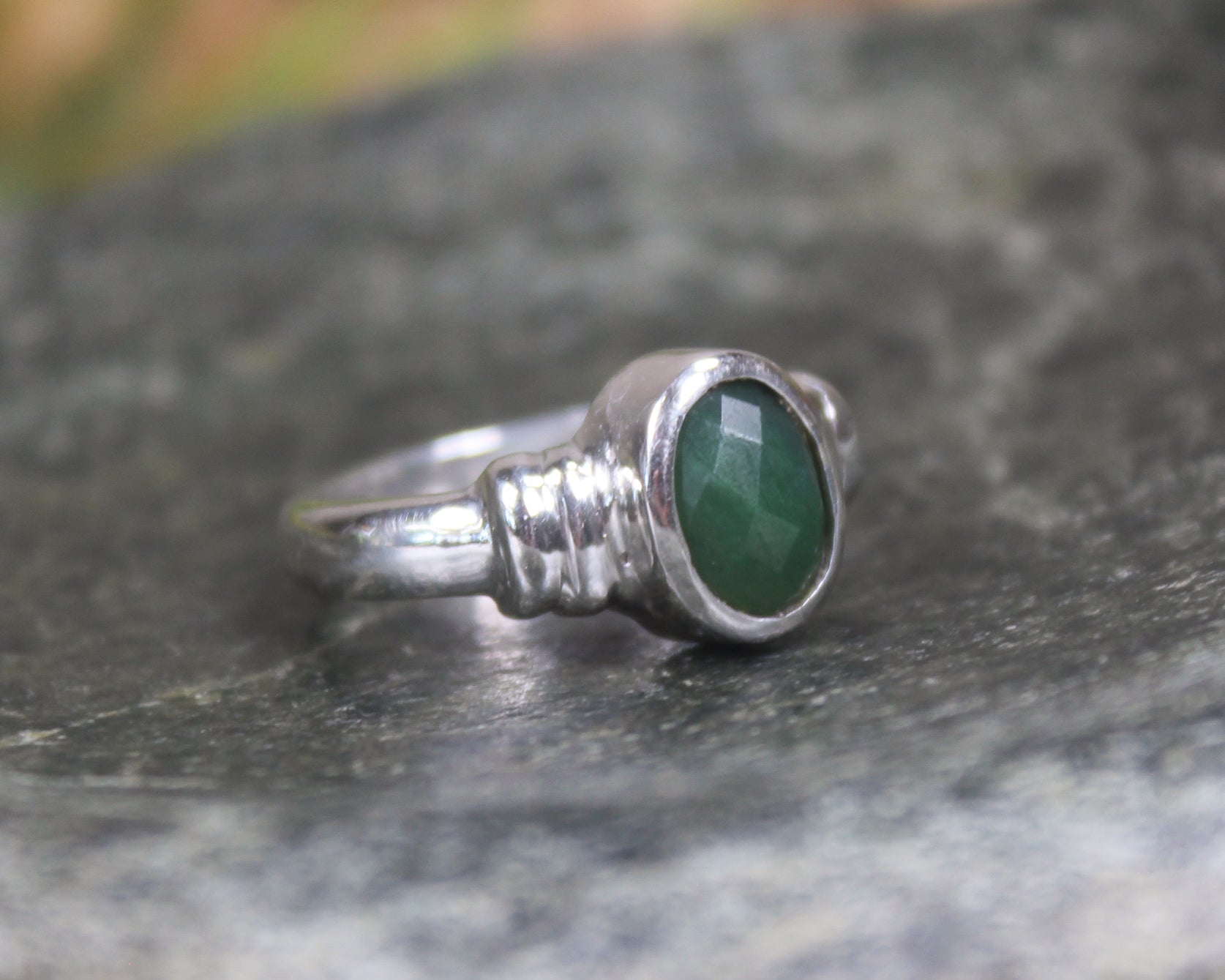 Sterling Silver Kawakawa Pounamu Ring - NZ Greenstone