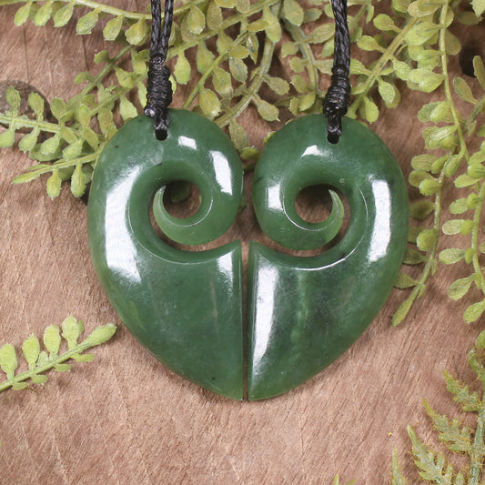 Koru Heart pendant carved from Hapopo Pounamu - NZ Greenstone