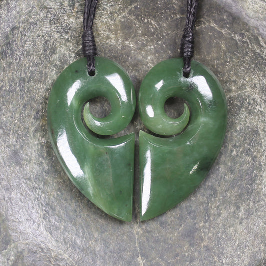 Koru Heart pendant carved from Hapopo Pounamu - NZ Greenstone