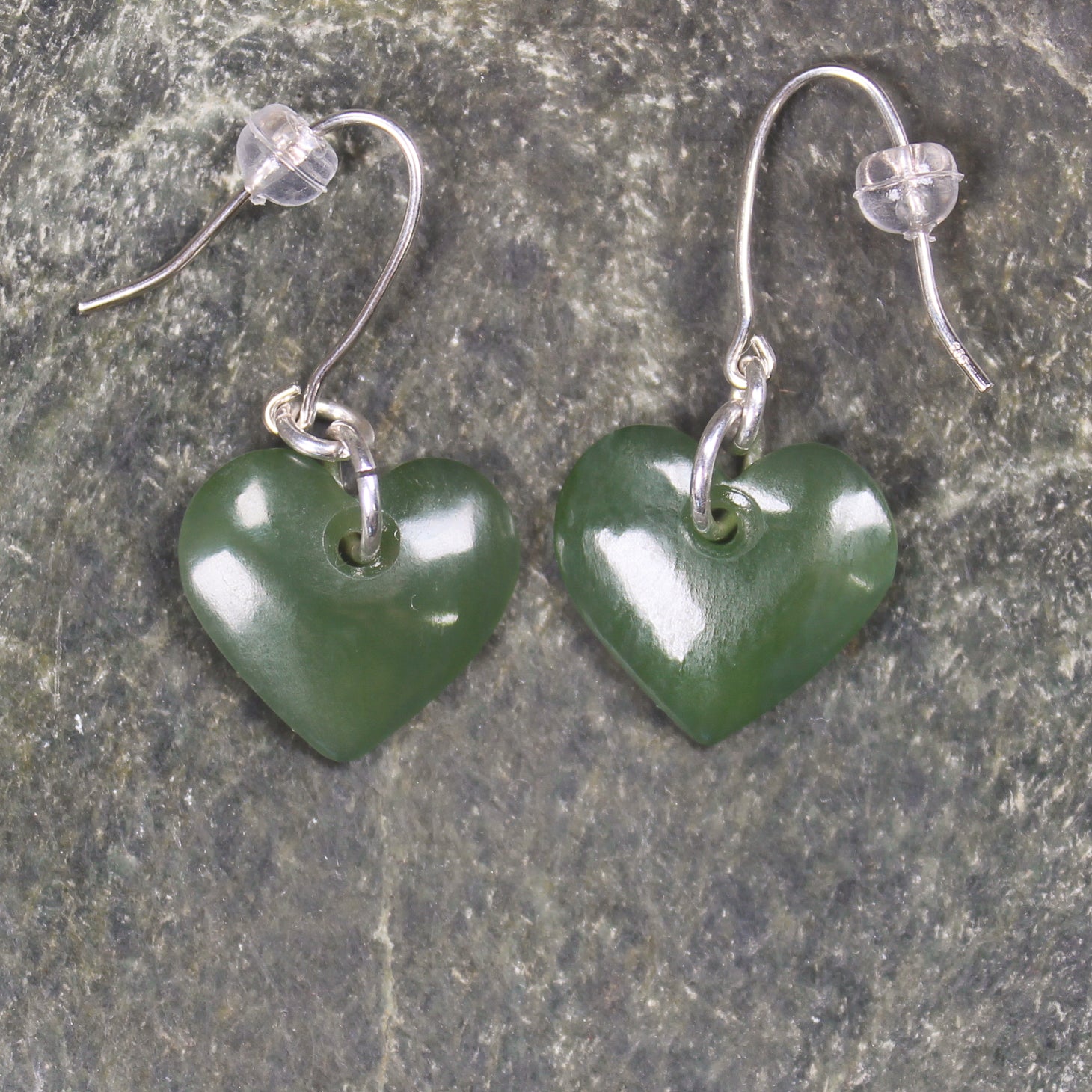 Heart Earrings carved from Hapopo Pounamu - NZ Greenstone