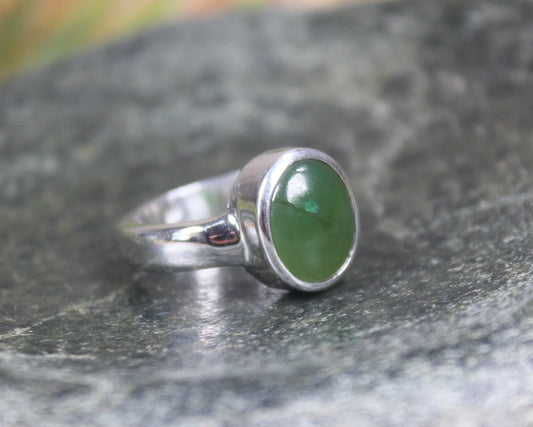 Sterling Silver Hapopo Pounamu Ring - NZ Greenstone