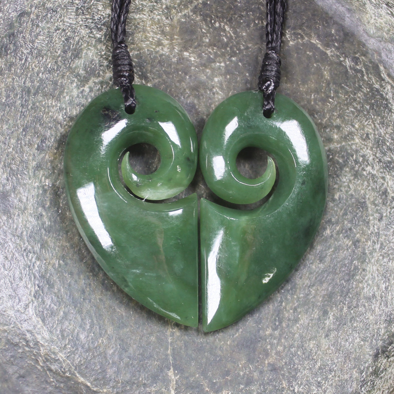Koru Heart pendant carved from Hapopo Pounamu - NZ Greenstone
