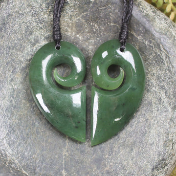 Koru Heart pendant carved from Hapopo Pounamu - NZ Greenstone
