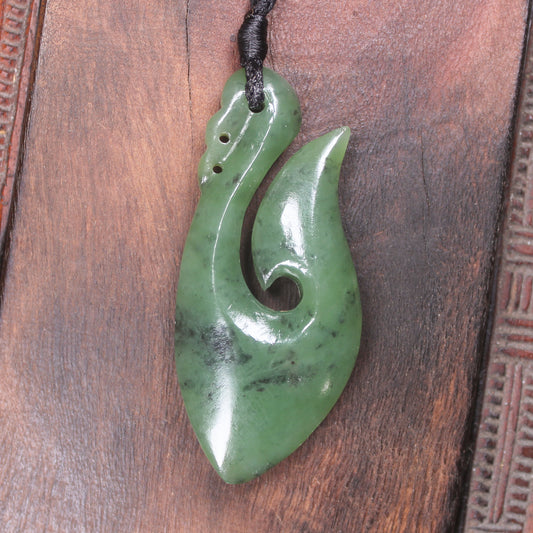 Hei Matau or Fish Hook carved from Hapopo Pounamu - NZ Greenstone