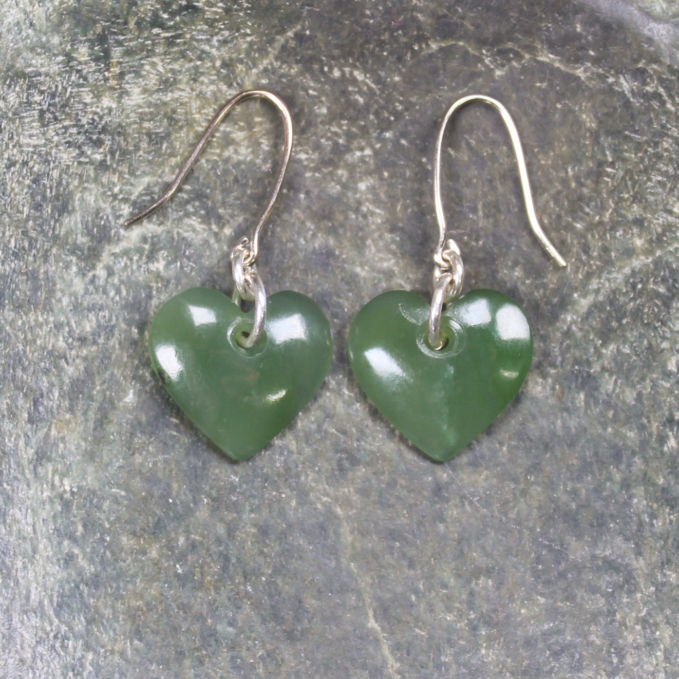 Heart Earrings carved from Hapopo Pounamu - NZ Greenstone