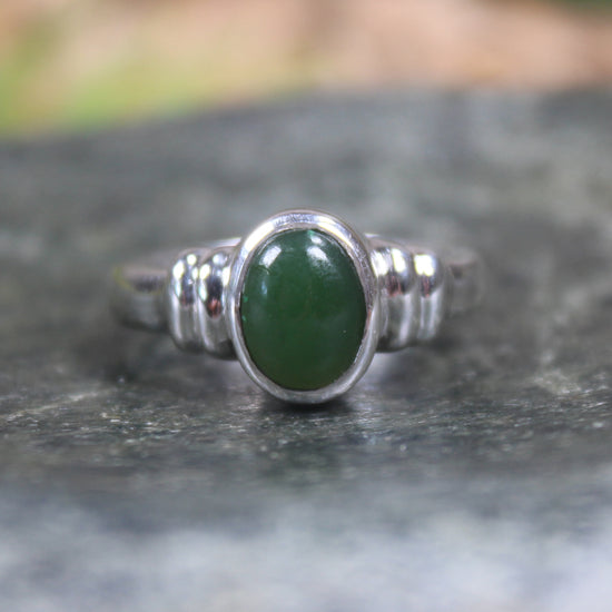 Sterling Silver Kawakawa Pounamu Ring - NZ Greenstone