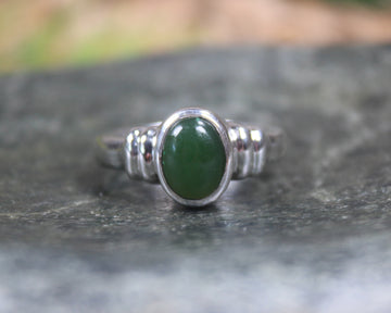 Sterling Silver Kawakawa Pounamu Ring - NZ Greenstone