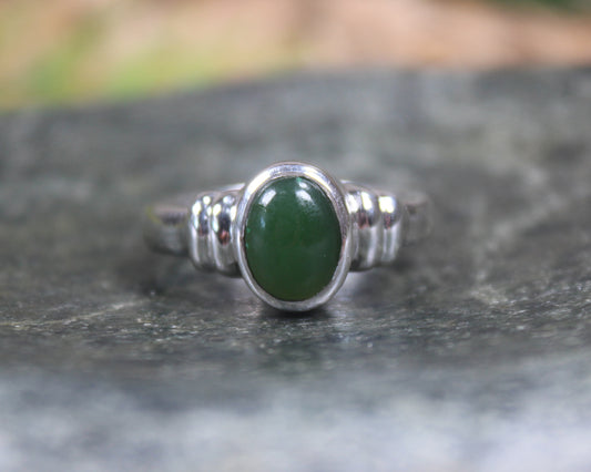 Sterling Silver Kawakawa Pounamu Ring - NZ Greenstone