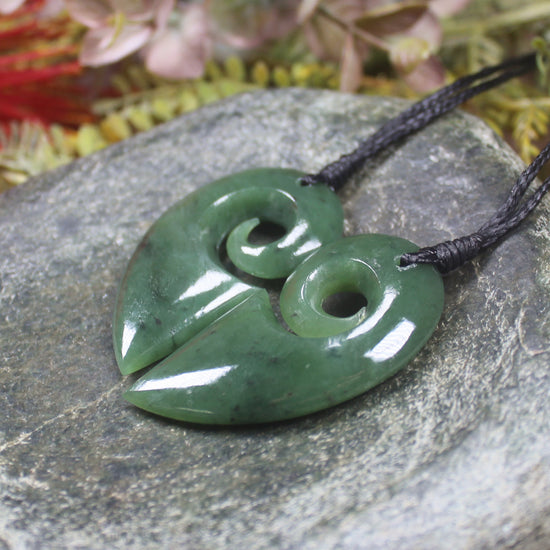 Koru Heart pendant carved from Hapopo Pounamu - NZ Greenstone
