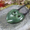 Koru Heart pendant carved from Hapopo Pounamu - NZ Greenstone