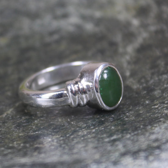 Sterling Silver Kawakawa Pounamu Ring - NZ Greenstone