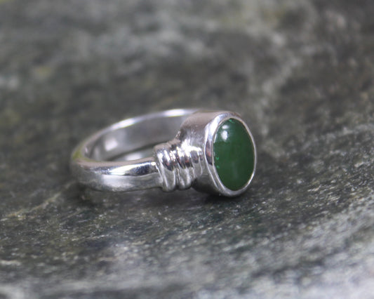 Sterling Silver Kawakawa Pounamu Ring - NZ Greenstone