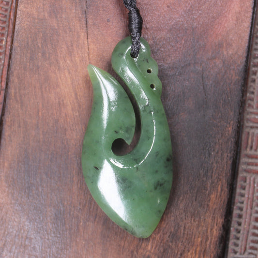 Hei Matau or Fish Hook carved from Hapopo Pounamu - NZ Greenstone