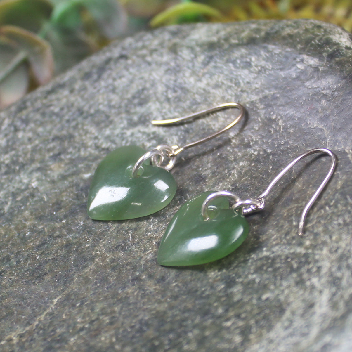 Heart Earrings carved from Hapopo Pounamu - NZ Greenstone