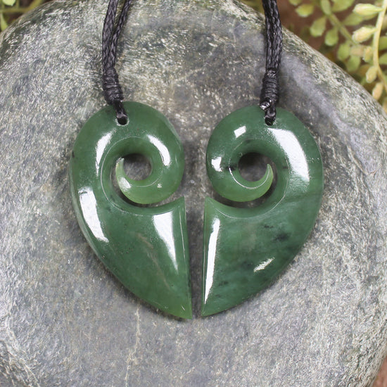 Koru Heart pendant carved from Hapopo Pounamu - NZ Greenstone