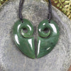Koru Heart pendant carved from Hapopo Pounamu - NZ Greenstone