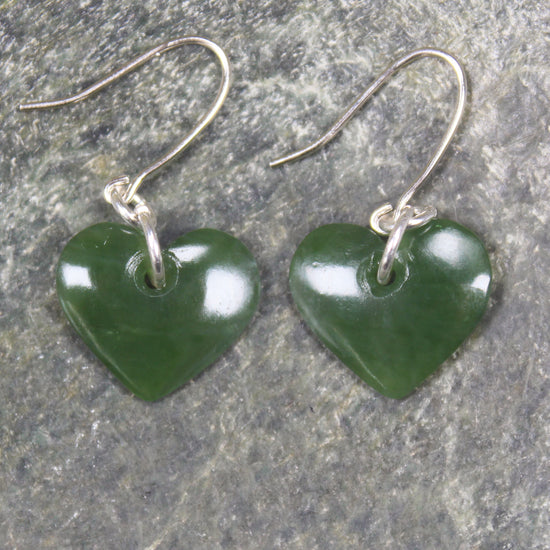 Heart Earrings carved from Hapopo Pounamu - NZ Greenstone