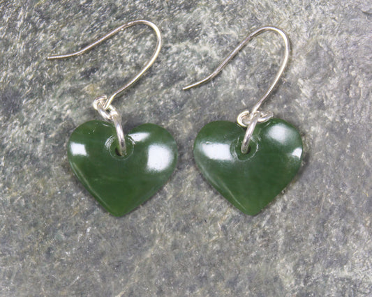 Heart Earrings carved from Hapopo Pounamu - NZ Greenstone