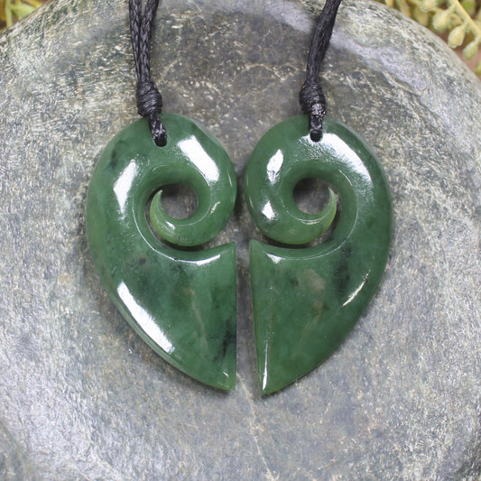 Koru Heart pendant carved from Hapopo Pounamu - NZ Greenstone