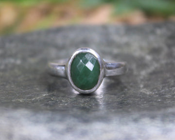 Sterling Silver Kawakawa Pounamu Ring - NZ Greenstone