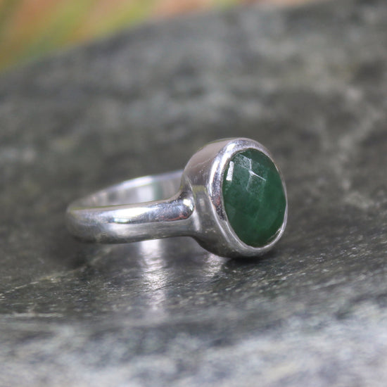 Sterling Silver Kawakawa Pounamu Ring - NZ Greenstone