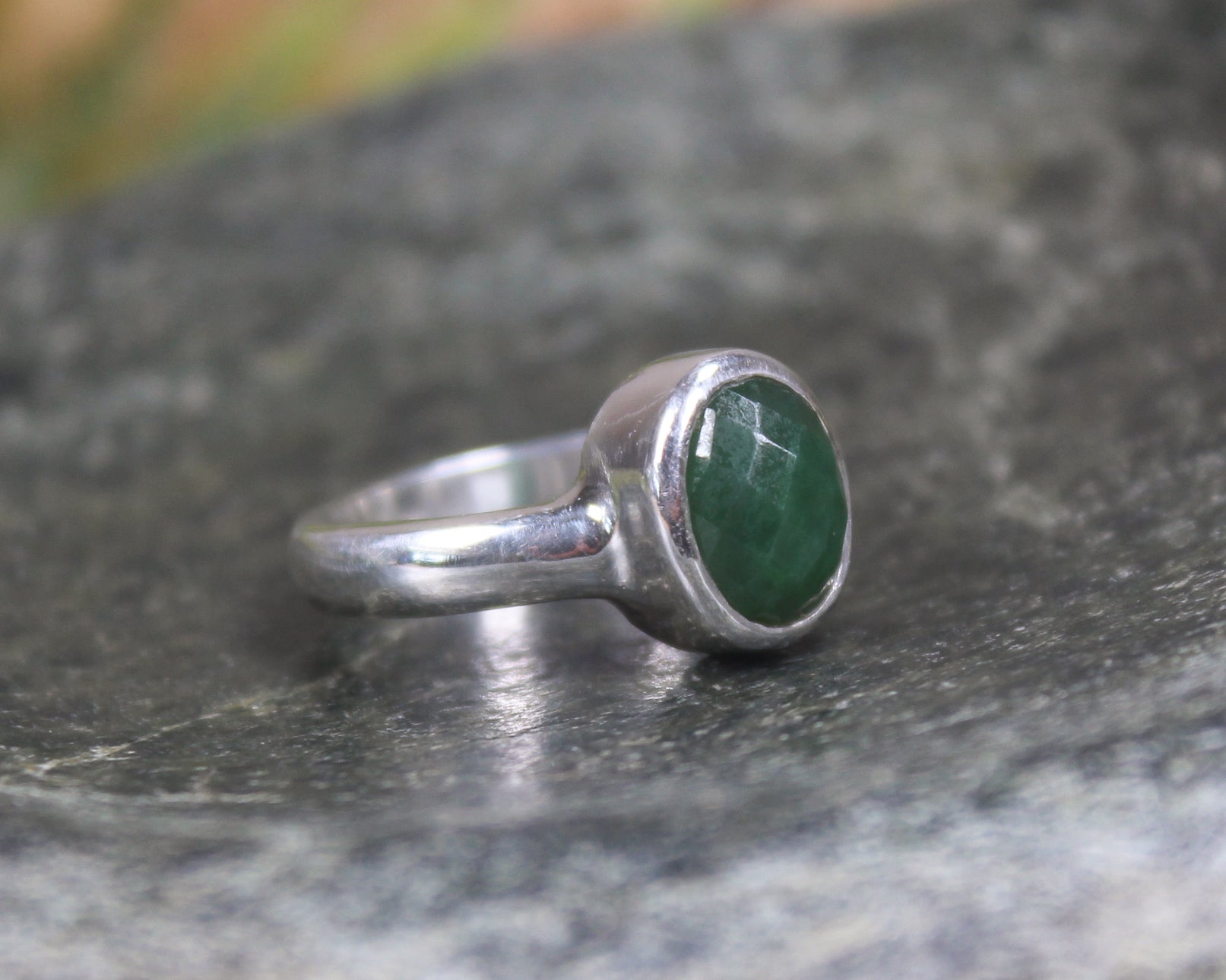 Sterling Silver Kawakawa Pounamu Ring - NZ Greenstone