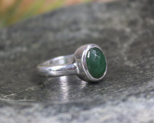 Sterling Silver Kawakawa Pounamu Ring - NZ Greenstone