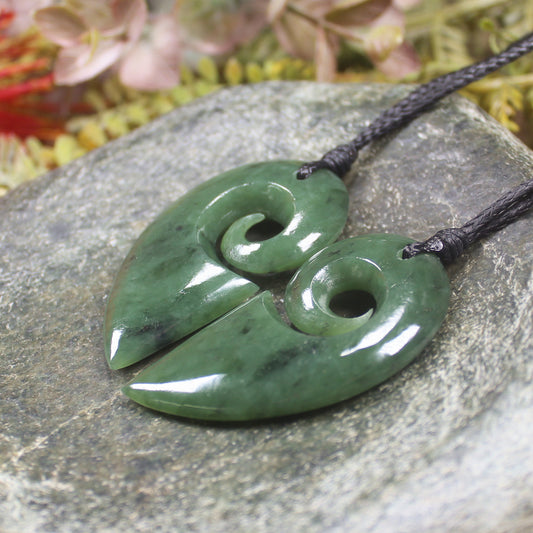 Koru Heart pendant carved from Hapopo Pounamu - NZ Greenstone