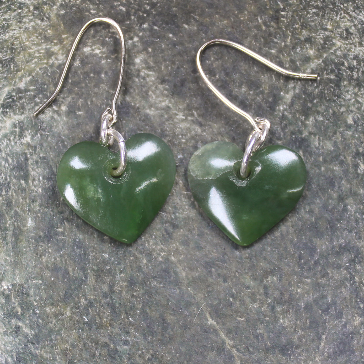 Heart Earrings carved from Hapopo Pounamu - NZ Greenstone