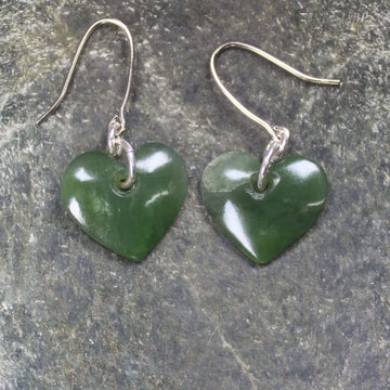 Heart Earrings carved from Hapopo Pounamu - NZ Greenstone