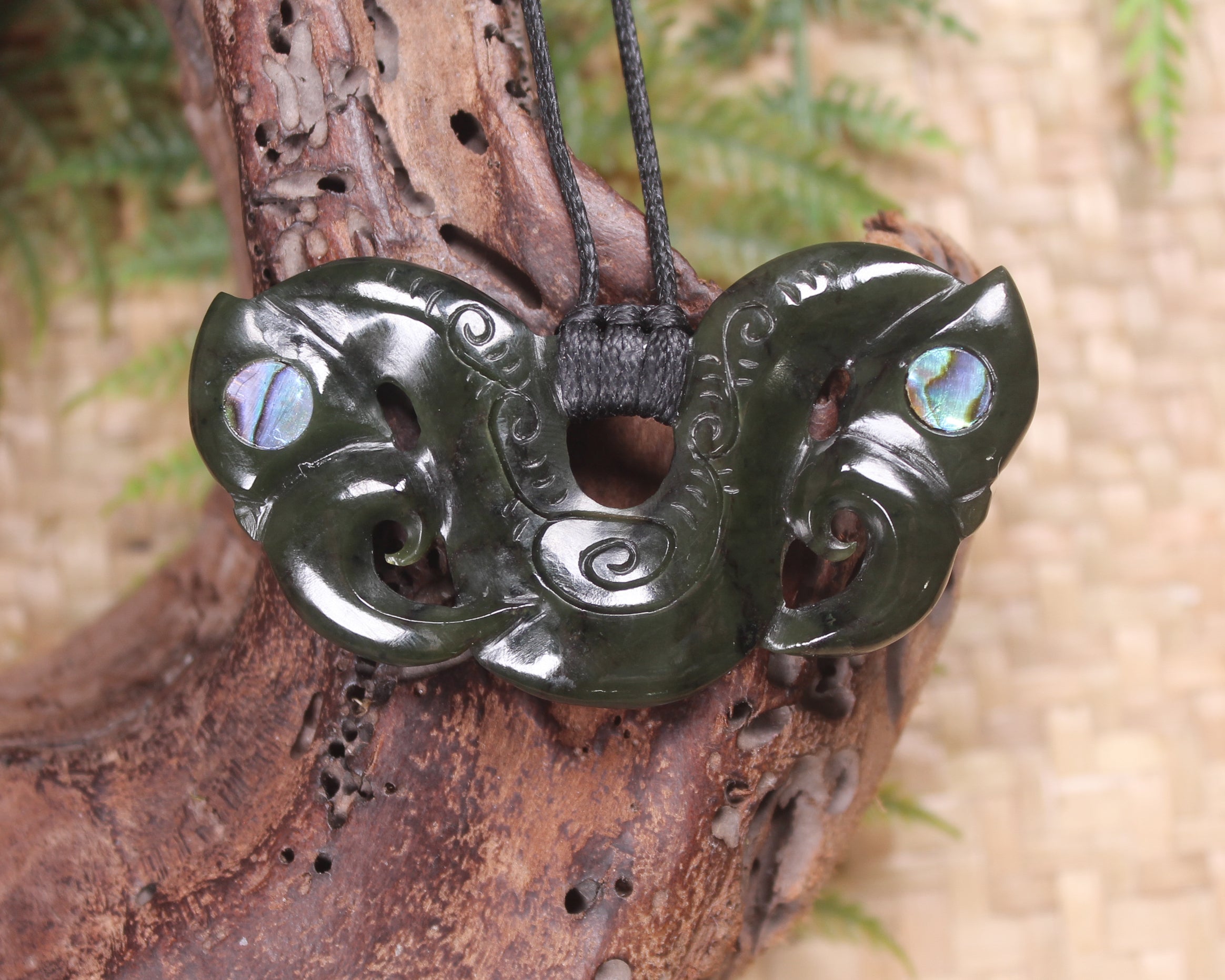 Pekapeka Pendant carved from Rimu Pounamu - NZ Greenstone