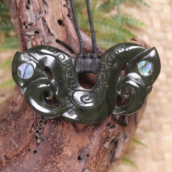 Pekapeka Pendant carved from Rimu Pounamu - NZ Greenstone