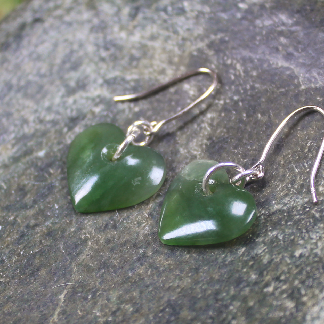 Heart Earrings carved from Hapopo Pounamu - NZ Greenstone